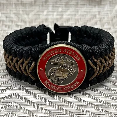 USMC Bracelet; Black Trilobite W/Coyote Brown Stitching • $48