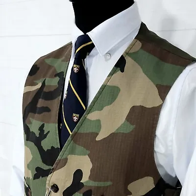 ⭐️ Polo Ralph Lauren Cotton Camo Ripstop Tailored Fit Waistcoat Vest Size L 42R • £89