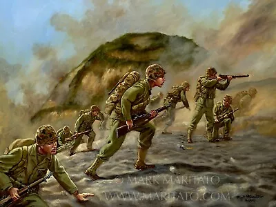 Mark Maritato Signed Military Art Print Iwo-Jima World War 2 WW2 USMC Marines  • $59.95