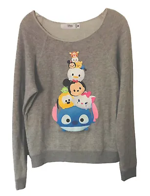 Disney Store Women's Gray Long Sleeve Shirt Short Top XL Stitch Mickey Pooh Bear • $24.99