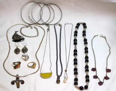 $45.99 • Buy Vintage Sterling Silver Jewelry Lot Earrings Bracelets Necklaces Brooch 17pc #ML
