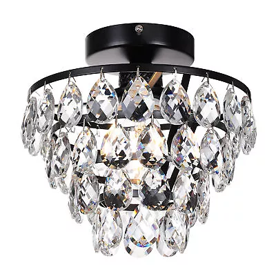 Mini Crystal Chandelier Ceiling Light Small Modern Flush Mount Light Fixture • $43.59