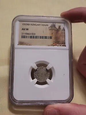 NGC AU 58 1552 - KB Hungary Denar - Unique Ancient Currency - Cool Design • $90