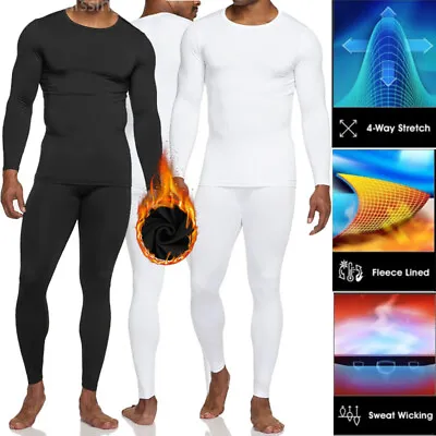 Mens Winter Fleece Lined Cotton Thermal Long Johns Top & Bottom Underwear Set • $12.99