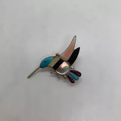 VTG Native American Sterling Silver Multi Stone Inlay Hummingbird Pendant/Brooch • $79.99