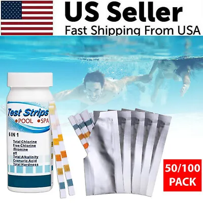 6 IN 1 Chlorine Dip Test Strips Hot Tub SPA Swimming Pool PH Tester Paper Bottle • $9.79