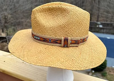 Borsalino 1857 Genuine Panama Hat Fine Straw  Antica Casa Medium Aztec Band • $79.99