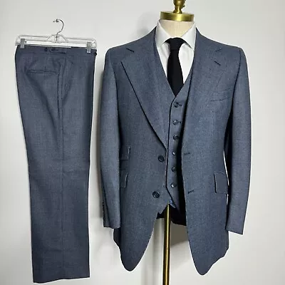 Vtg Kings Road 3 Piece Suit Mens Strip Blue Wool 40R 32W Great Gatsby • $219.99