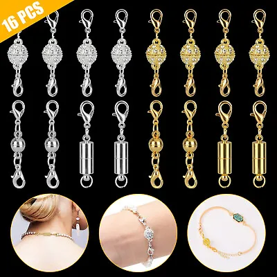 16PCS Gold Silver Lobster Clasp Jewelry Necklace DIY Magnetic Snap Hook Extender • $11.48