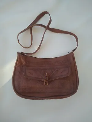NEW! Vintage Brown Moroccan Embossed Leather Shoulder Crossbody Purse 13x8x2.5 • $39.75
