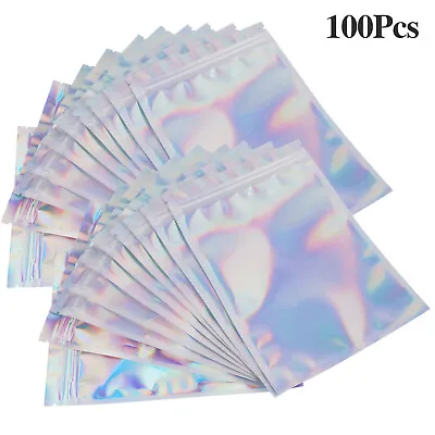 100Pcs Holographic Rainbow Laser Two-Sided Small Mylar Foil Ziplock Bags 3 X4  • $9.69