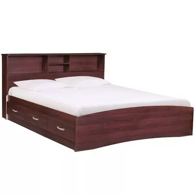 Better Home Products California Wooden Queen Captains Bed In Mahogany • $498.25