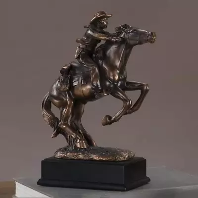 Bronze Sculpture Western Cowboy Rider Horse Figurine Art Statue Room Collect • $49.92