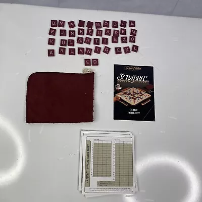 Scrabble Deluxe 1989 Game Replacement Pieces Burgundy Wood Tiles Bag Scoresheet • $22.99