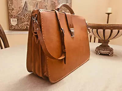 S. AMERICAN  Tan  Leather   Briefcase / Lawyer - Doctor Bag / Messenger Bag • $225