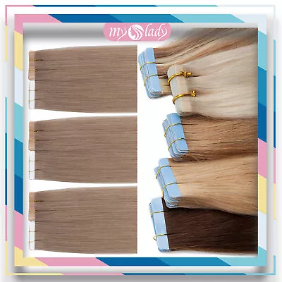 Champagne Tape In 100% Real Remy Human Hair Extensions Skin Weft Full Head 100G • $28.34
