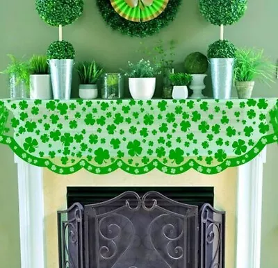 Green Shamrock Mantle Scarf For Fireplace - St Patricks Day Fireplace Cover • $18.99