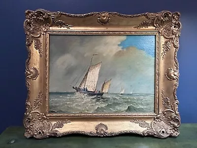£125 • Buy Oil Painting On Board Sailing Boat At Sea In Ornate Swept Frame