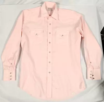 H BAR C Men's Vintage Pink Pearl Snap Button Long Sleeve Shirt USA MADE Size 16 • $24.95