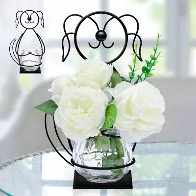 Desktop Glass Planter Vase Holder Metal Dog Plant Terrarium Stand For Plants • $31.99