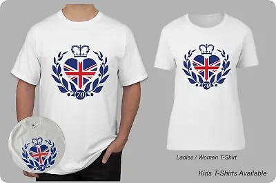 70th Anniversary Queen's Platinum Jubilee T-Shirt Men's Women's Kids Union Jack • £9.98
