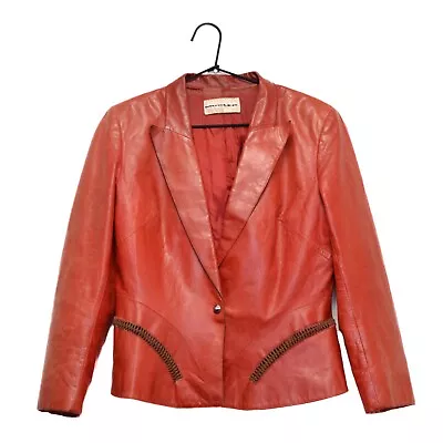 Vintage Mugler 100% Leather Red Women’s Jacket Size L • $125.60