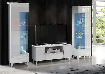 £146.90 • Buy TV Unit White High Gloss &Matt Living Room Set Stand Display Cabinets LED Lights