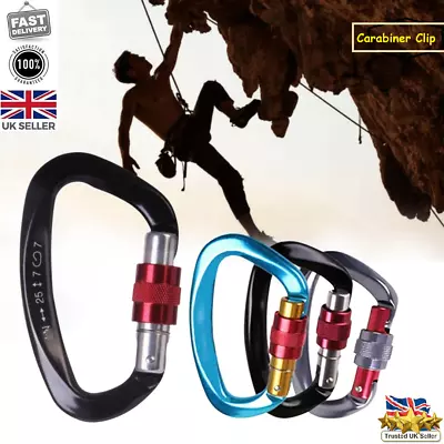 Carabiner Clip Heavy Duty Locking Screw Clips  25kn Snap Hooks Climbing D-Ring • £1.06