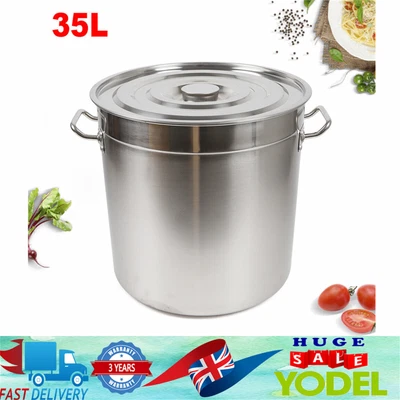 £57 • Buy 35L Large Stainless Steel Deep Stock Pot With Lid Catering Saucepan Cooking Pan!