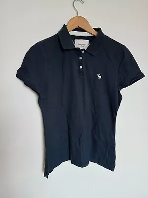 ABERCROMBIE & FITCH Womens Polo Shirt UK Large Navy Blue Cotton • £5.95