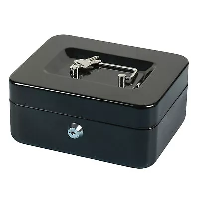 £15.99 • Buy Money Box Tin 6  Steel Metal Cash Safe Security Petty Tin With Lock 2 Keys Black
