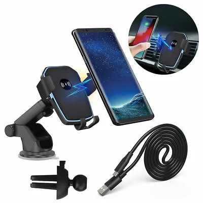 UK  Wireless 10W Fast Charging Car Charger Mount Holder 2in1 For Mobile Phone • £7.59