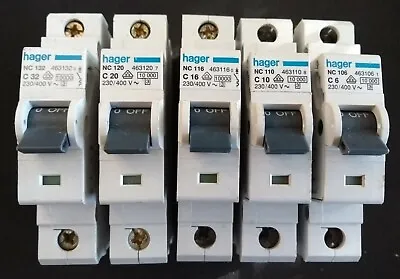 £4.25 • Buy HAGER NC MCB 63A, 40A,  32A, 20A, 16A, 10A, 6A All Type C 10k Single Pole
