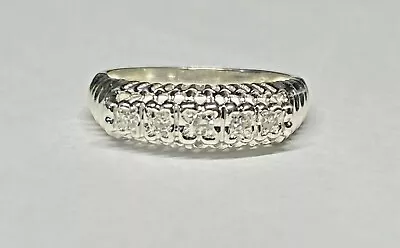 Vintage NOS 1960s Sterling Silver & Genuine 1/10ctw Diamonds Ladies Wedding Band • $189