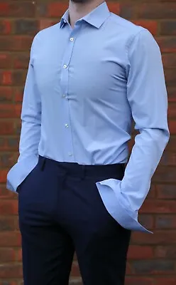 £20 • Buy Moss Blue Pure Cotton Shirt - Double Cuff For Cufflinks