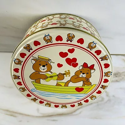 Vintage USCC Metal Tin Container Bears With Hearts Courting Scene 8” Canister • $8.99