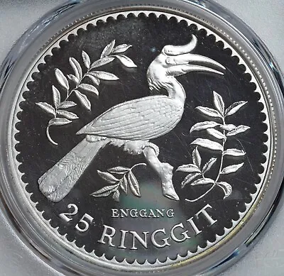 1976 Malaysia. Large Proof Silver 25 Ringgit  Hornbill  Coin. PCGS PR-66 DC! • $189