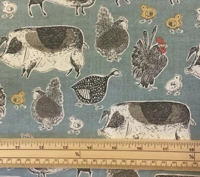 Fat Quarter Home Grown Farm Animals On Teal 100% Cotton Quilting Fabric • £3.52