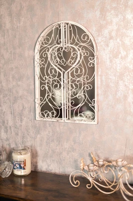£21.99 • Buy Shutter Mirror Home Garden Decor White Metal Distressed Hanging Wall Mount Arch