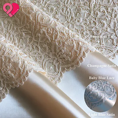 £8.85 • Buy 60  NYLON FLORAL LACE FABRIC Bridal Soft Drapey Stretch Scallop 65  Satin Thick