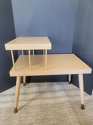 Vintage Mid-Century Modern  2-Tier Formica Side End Table Blonde Tapered Tan • $100