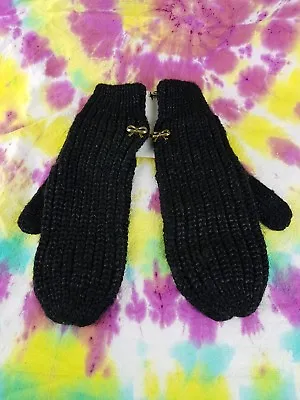 $4.99 • Buy NWT H&M Cable Knit Winter Mittens Black Bow One Size Gold Bows Cute Adult Kawaii