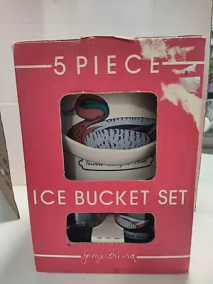 $120 • Buy Vintage George Briard Ice Bucket With Glasses New In Box Green Winged Teal Duck