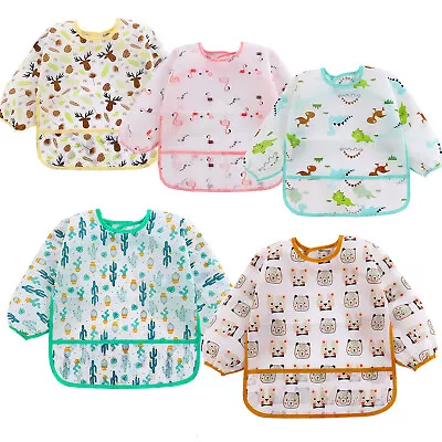 5 Pcs Long Sleeved Baby Toddler Bibs Waterproof Sleeved Bib Smock 6-24 Months  • £11.99