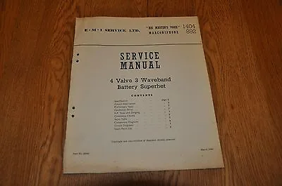 Marconiphone Model 892 His Masters Voice HMV 1404 Genuine Service Manual • $4.98