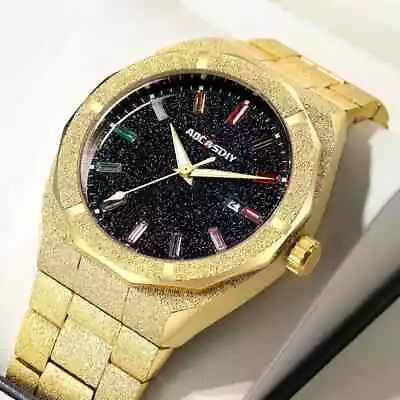 Luxury Men Watch Colourful Crystal Waterproof Bling Dial Frosted Star Dust Rain • £36.99