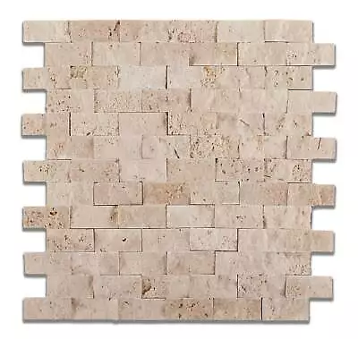 1 X 2 Ivory Travertine Split-Faced Brick Mosaic Tile Sample • $5.99