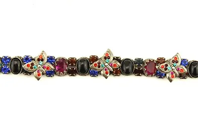 Vtg Mary Demarco Vibrant Multicolor Crystal & Tourmaline Butterfly Bracelet 7.5  • $44.99