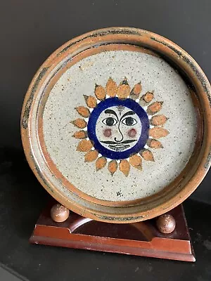 Tonala Hand Painted Sun Face Candle Holder Wine Coaster Ash Tray Dish. Signed • $26