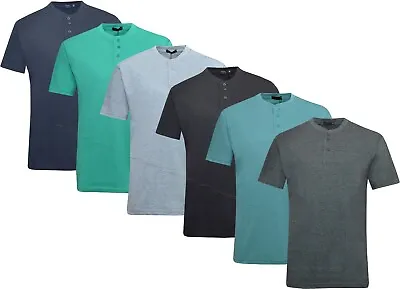 £9.95 • Buy Mens Henley T-shirt Plain Short Sleeve Grandad Neck Top Casual Summer M - 3XL